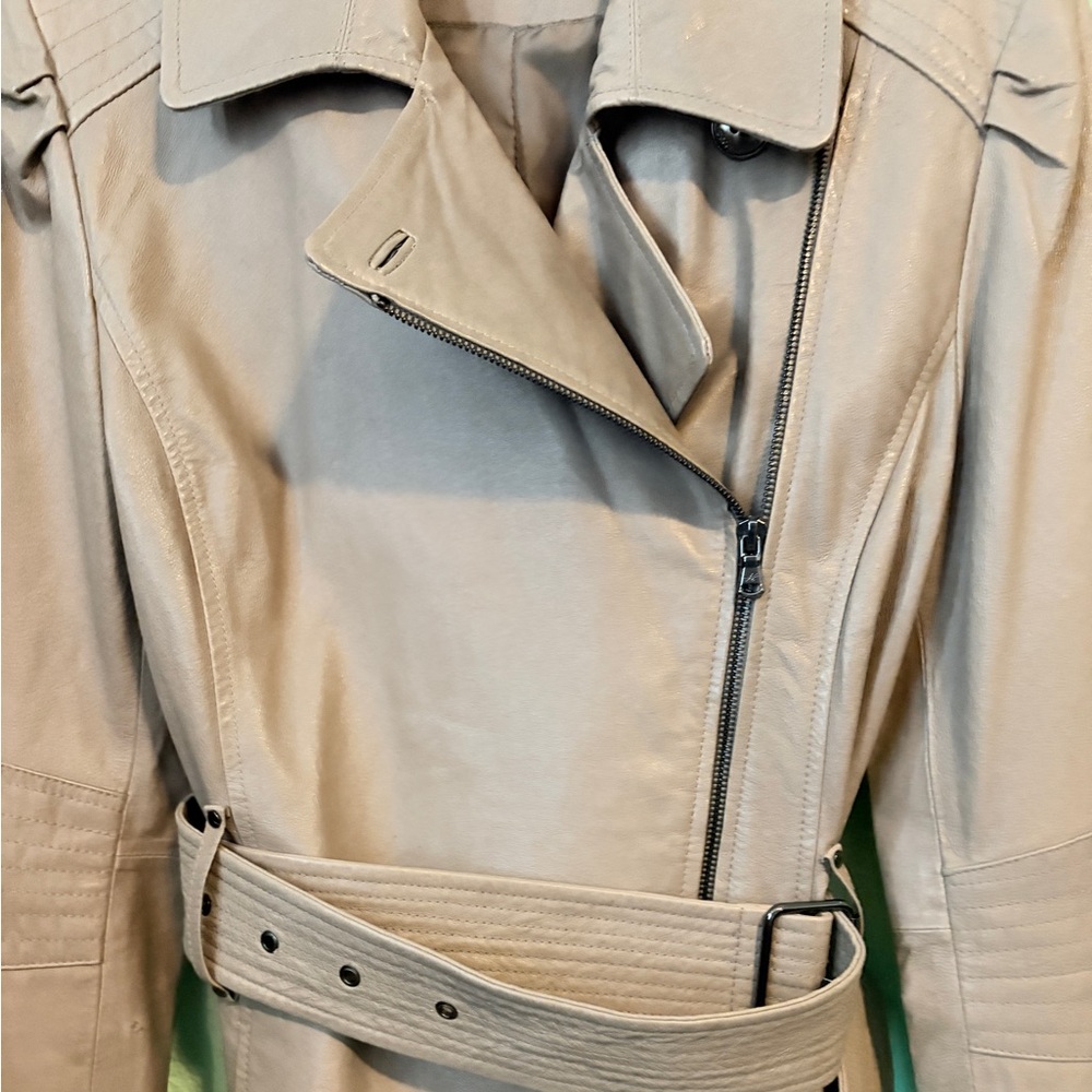 Tan Leather Jacket with Belt - Picture 2 of 7